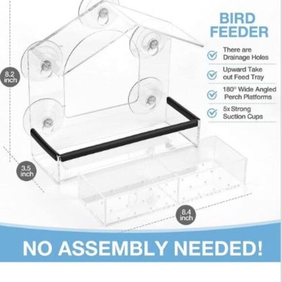 Entirely Zen Window Bird Feeder - All Weather Clear Acrylic Bird Feeder - Picture 2 of 6